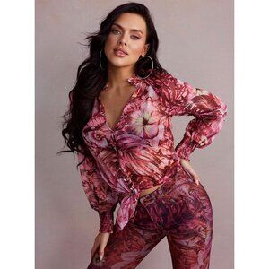 Guess Pink Eco Tropical Pink Print Charley Shirt size S